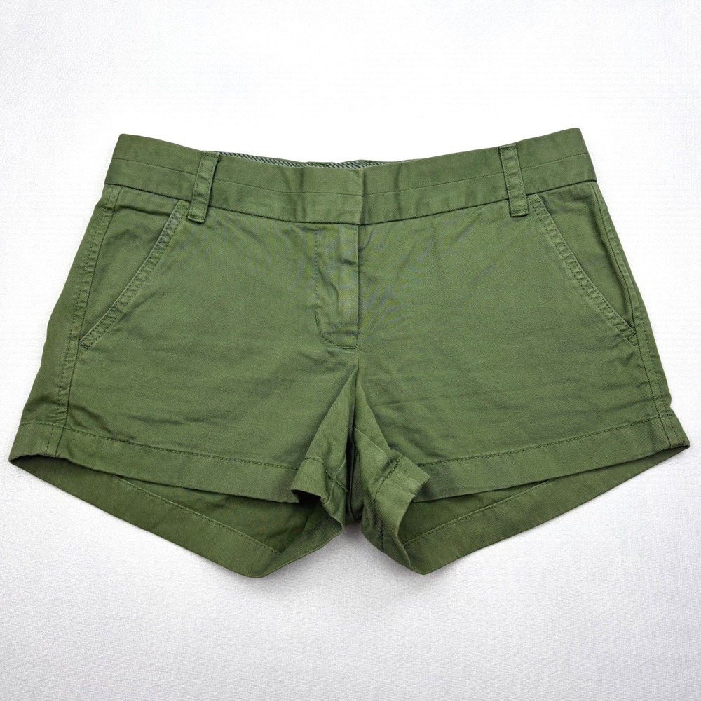 JCrew Womens 2 Olive Green Cotton 3 Inch Chino Shorts Low Rise Casual 61456 2